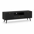 TV Lowboard 160 x 40 x 50 cm MDF Schwarz Holzwerkstoff Lamellenfront 2 Türen 1 Schublade offenes Fach rechteckig