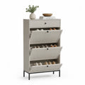 Schuhschrank 80 x 24 x 120 cm MDF Holzwerkstoff Beige Schwarz Metallbeine 3 Klappfächer 1 Schublade