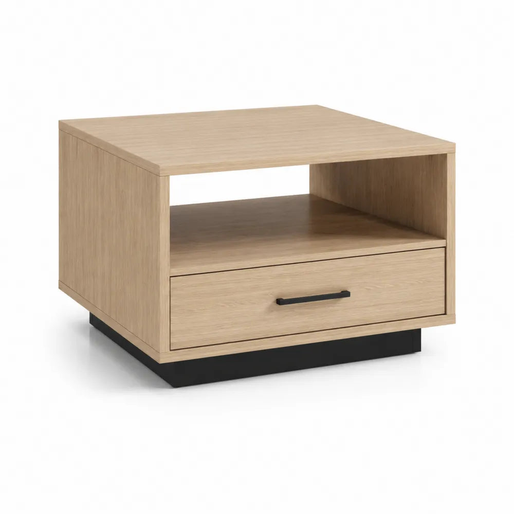 Couchtisch mit Schublade und offenem Fach Holzwerkstoff Eiche Dekor Schwarz 60 x 60 x 45 cm quadratisch