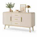 Sideboard Kommode 2 Türen 3 Schubladen MDF Holzwerkstoff Cremeweiß Gold Naturholz 160 cm x 40 cm x 85 cm