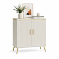 Sideboard Kommode 2 Türen MDF gerillte Front Cremeweiß Gold 80 cm x 40 cm x 85 cm