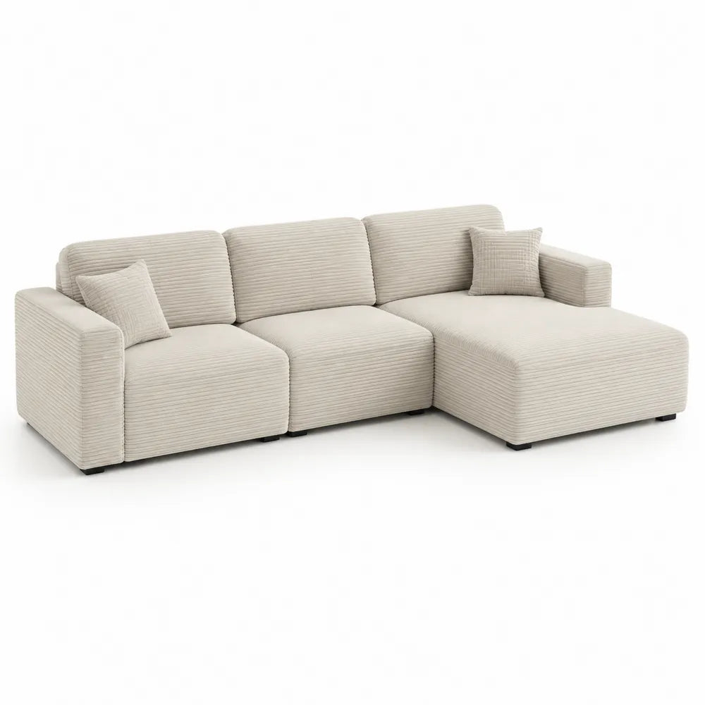 Ecksofa Polstersofa 280 x 160 x 85 cm mit Recamiere rechts Stoff Beige Holzfüße rechteckig