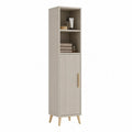Badezimmer Hochschrank 170 cm x 35 cm x 32 cm Eiche Beige MDF mit offenen Fächern und Tür Lamellenoptik Holzbeine
