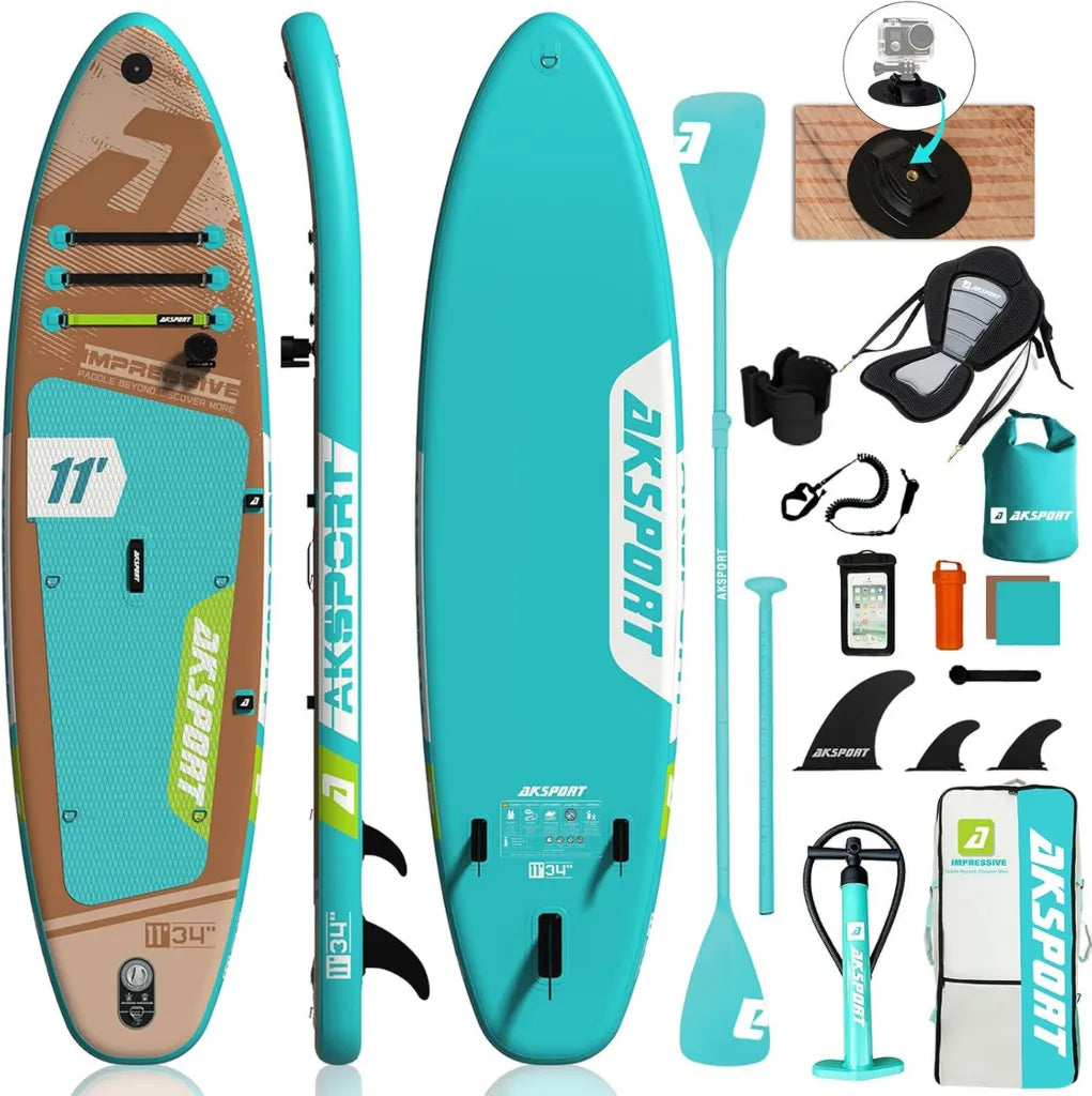 Aufblasbares 11' SUP Board mit Zubehörset, 34 Zoll Breite, Rutschfestes Deck, Für Erwachsene und Jugendliche
