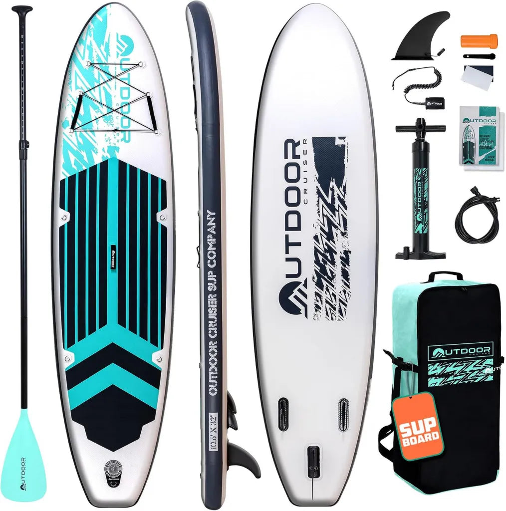 Leichtes und stabiles aufblasbares SUP-Board mit rutschfestem Design, vollständigem Zubehör, aus langlebigem Drop-Stitch-Material - Karibikblau