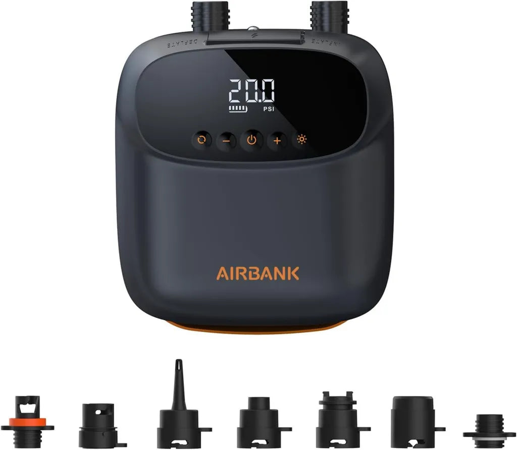 AIRBANK Wiederaufladbare SUP Pumpe mit Akku – Automatische Abschaltung für Paddleboard, Zelt & Matratze