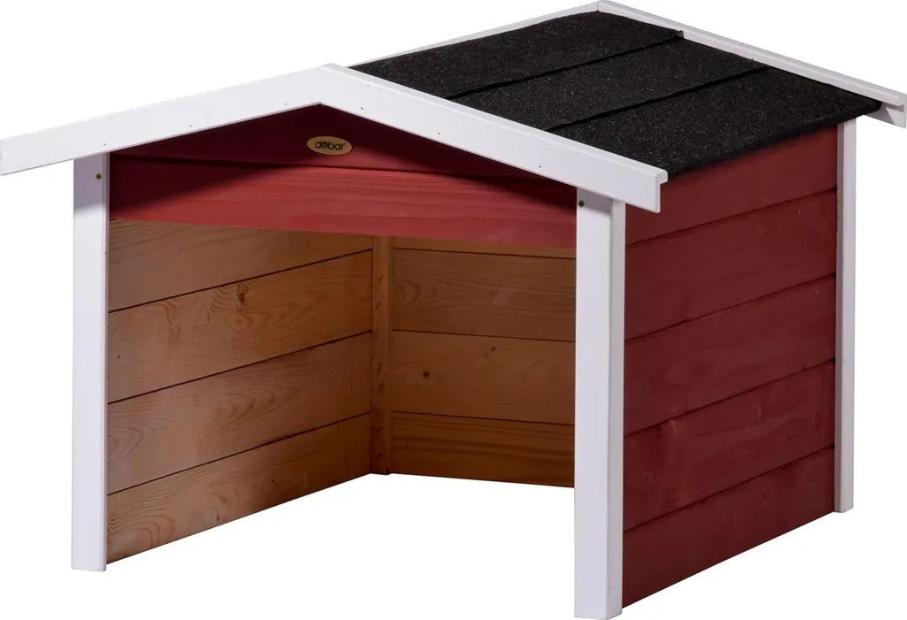 Holzgarage für Mähroboter mit Bitumendach - Komplettbausatz, 76x68x52 cm, Rot/Weiß