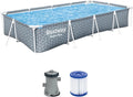 Bestway Stahlrahmenpool Set mit Filterpumpe, rechteckig, 366 x 201 x 66 cm, Blattmotiv