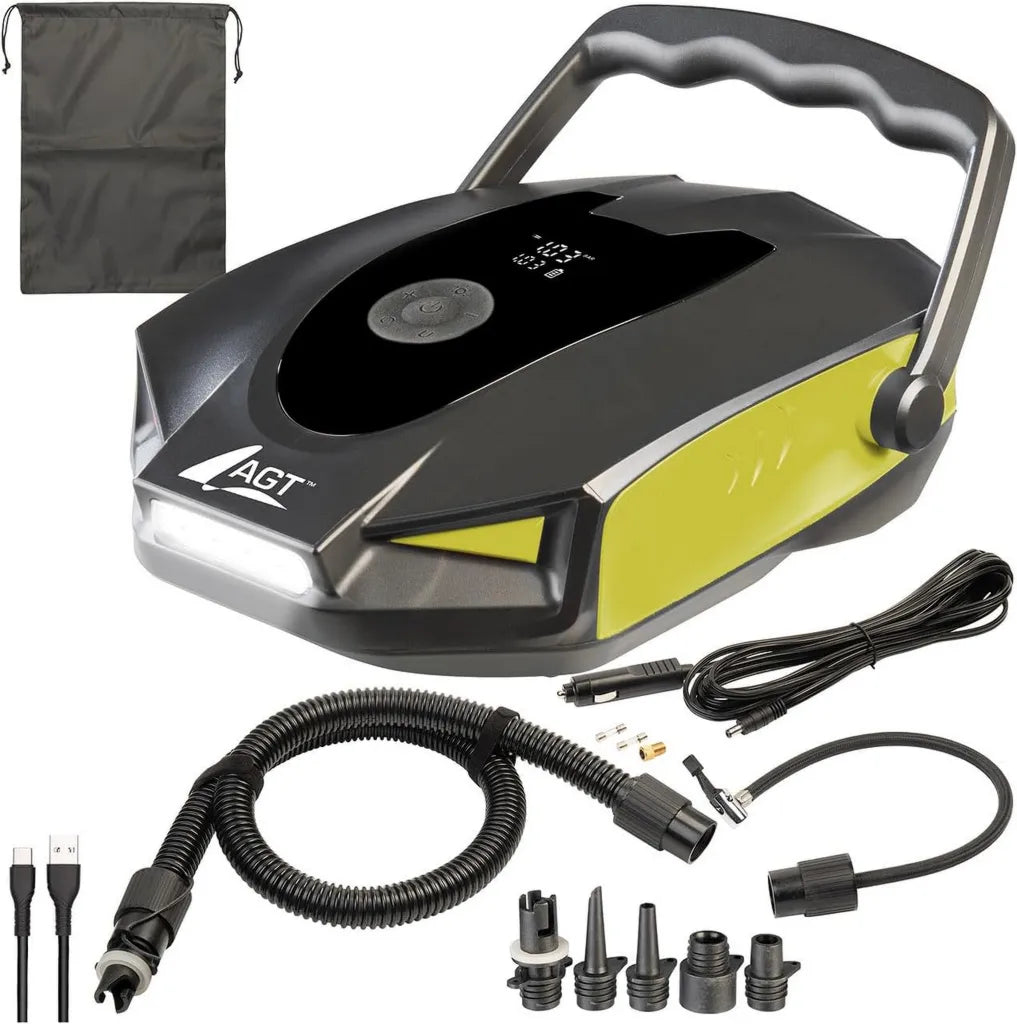 AGT SUP Akku-Kompressor und Schlauchbootpumpe, 50 psi/3,4 bar, 12V USB-Aufladung