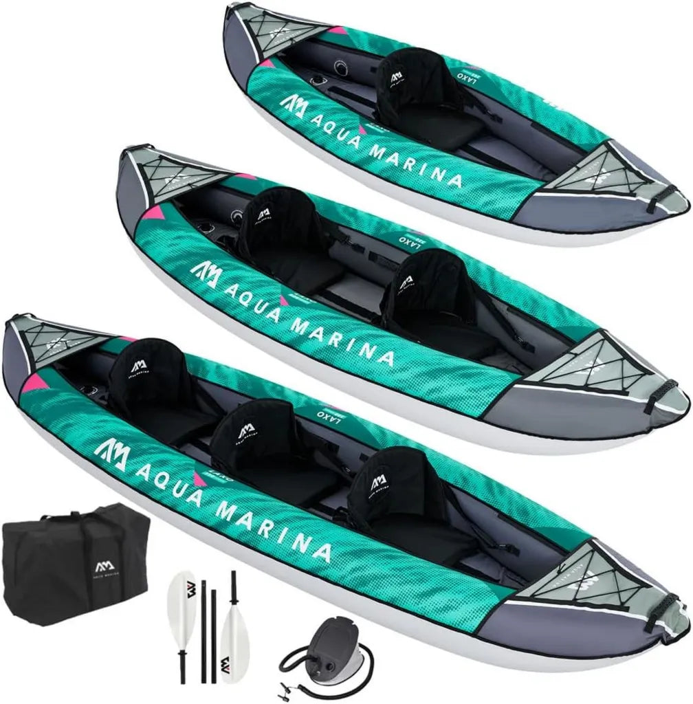 Aufblasbares Kajak-Set Laxo-380 für 2-3 Personen mit Paddel und Rucksack