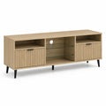 TV Möbel Lowboard 180 x 40 x 55 cm Eichenoptik Rechteckig MDF Naturholz Schwarz Glasablagen