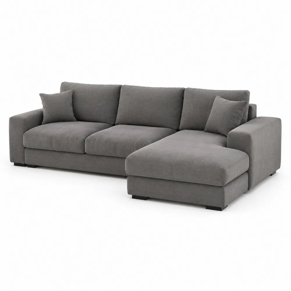 Ecksofa L Form 260 cm x 160 cm x 85 cm Grau Stoff 3 Sitzer mit Chaiselongue Holzrahmen rechteckig