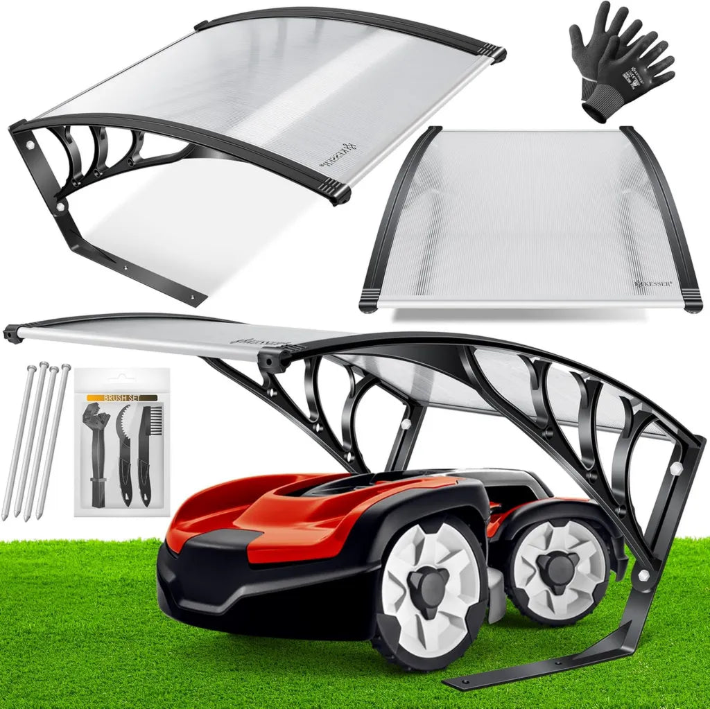 Wetterfeste Mähroboter-Garage mit Zubehör, 82x103x47 cm, Transparent