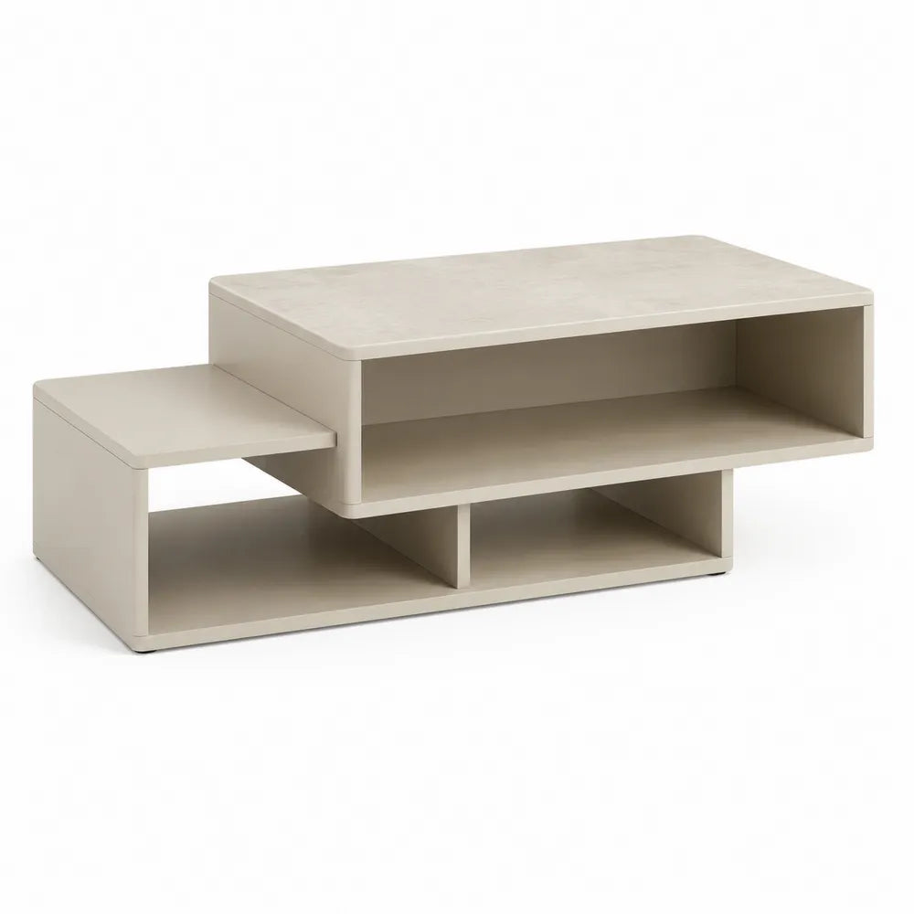 Couchtisch 110 x 60 x 42 cm MDF Cremebeige offenes Fach seitliche Ablage rechteckig