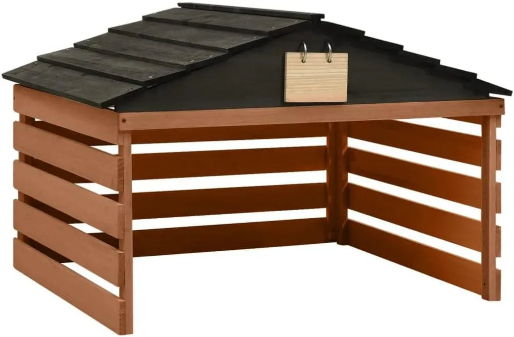 Wetterfeste Mähroboter-Garage aus Tannenholz, schwarz-braun, 78x74x54 cm