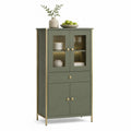 Vitrinenschrank Sideboard 80 x 40 x 150 cm MDF Salbeigrün Glastüren Schublade Metallgestell Gold rechteckig