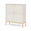 Sideboard 100 cm x 35 cm x 90 cm MDF Melamin 4 Türen Holzplatte Metallbeine Gold Cremeweiß Naturholzoptik