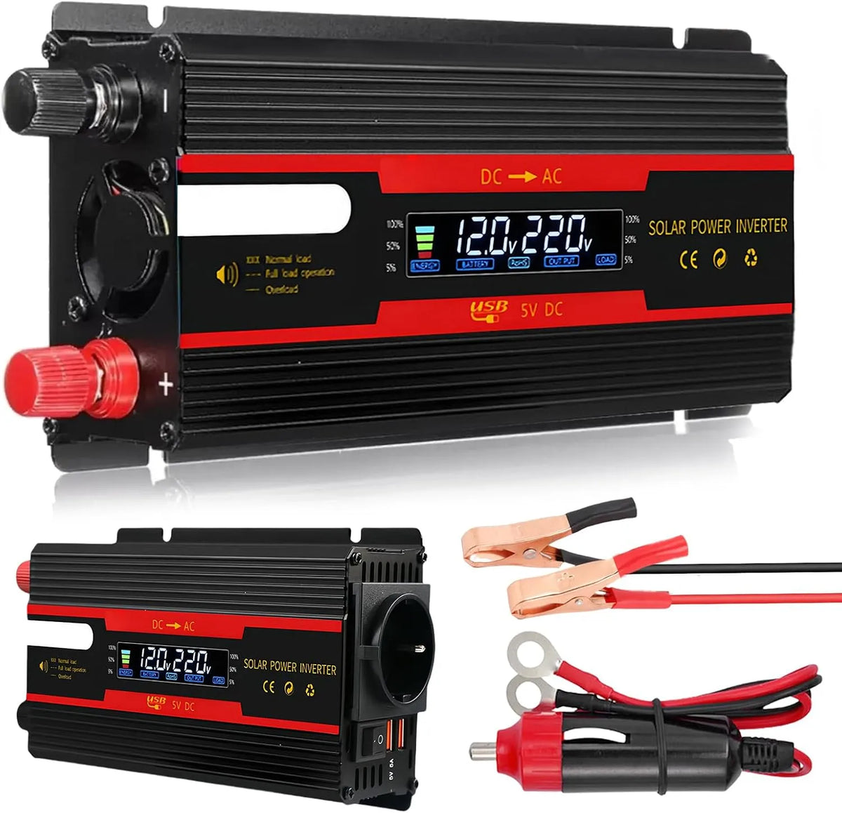 DC-AC-Wechselrichter und Spannungswandler, 700W, solarbetrieben, 2000W, 12V, 24V, für Camping und Wohnmobil