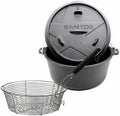 SANTOS Gusseisen Feuertopf mit Deckel und Frittierkorb, 8,5L für Lagerfeuer und Grill