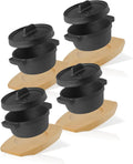 BBQ-Toro Mini Dutch Oven Set aus Gusseisen, Ø 11 cm, inklusive Holzunterlage, fertig eingebrannt