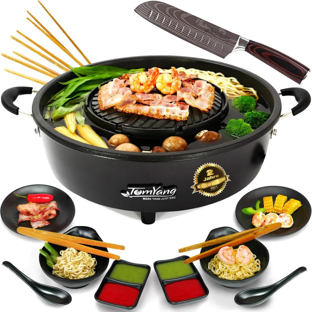 TomYang Elektrischer Tischgrill mit Premium-Zubehör für asiatische Küche