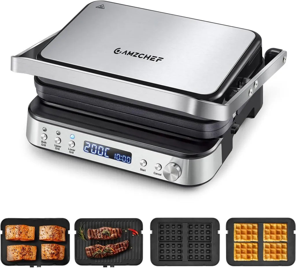 Multifunktionaler AMZCHEF Kontaktgrill XXL 4-in-1, 2000W, Antihaftbeschichtung