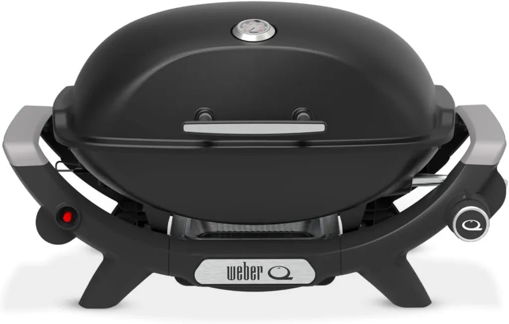 Weber Q2100N Tragbarer Gasgrill, 53x38cm, Einbrenner, Hochdeckel, Zweigeteilter Gussrost - Schwarz