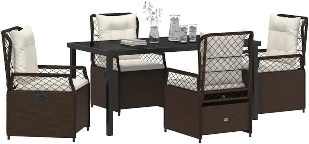 Moderne Garten-Essgruppe aus Poly-Rattan, 5-teilig, wetterfest, braun