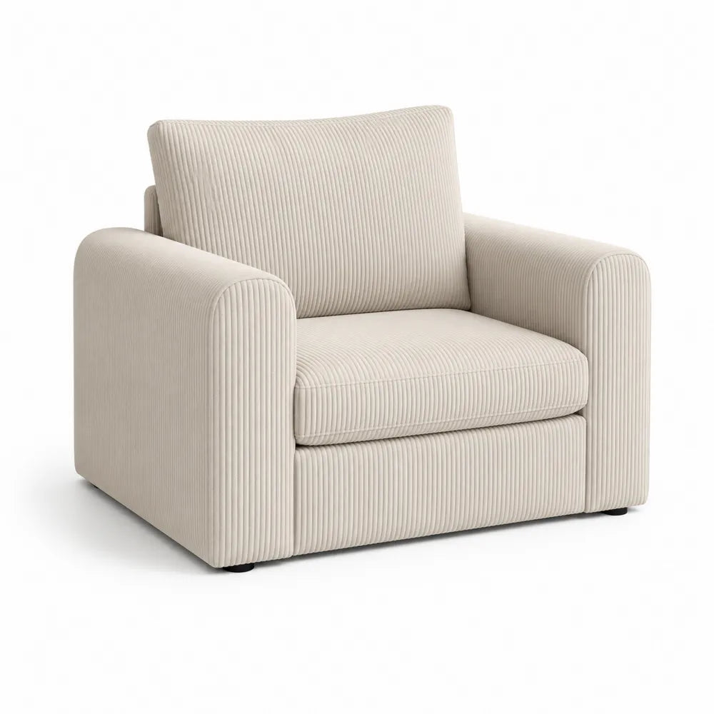 Polstersessel 85 x 80 x 75 cm Cordstoff Beige 1-Sitzer Rundarmlehnen Holzfüße rechteckig