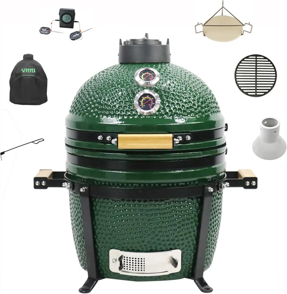 YNNI KAMADO TQTT15GR Keramik-Grill Smoker, grün, BBQ-Ei mit Zubehörset