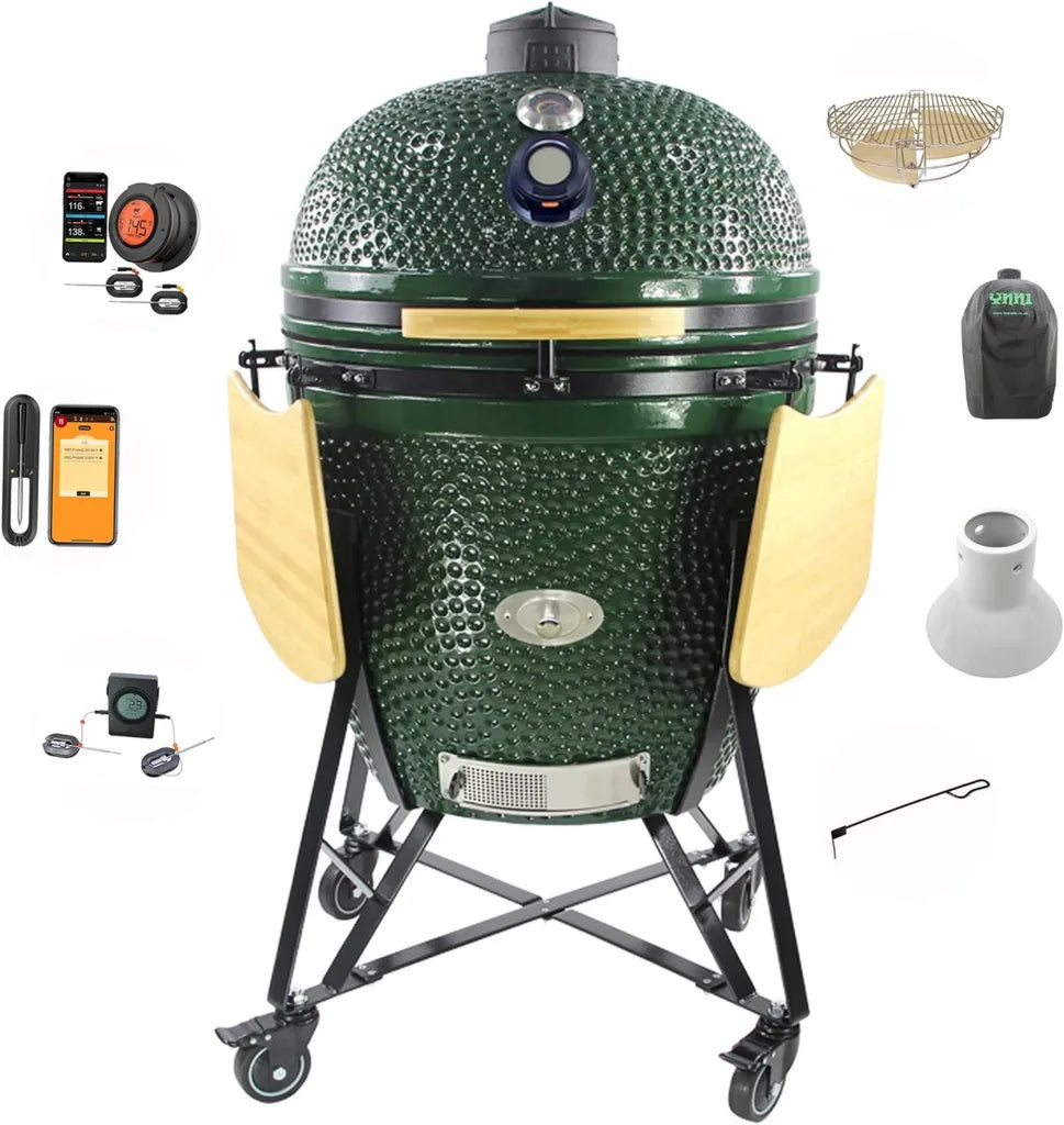 YNNI TQTT27GR Holz-Chip-Zufuhr für Kamado-Grill, 69,6 cm, Grün