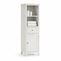 Hochschrank 35 x 30 x 180 cm Weiß Rechteckig MDF Offenes Fach Schublade Tür Goldgriff Badezimmer