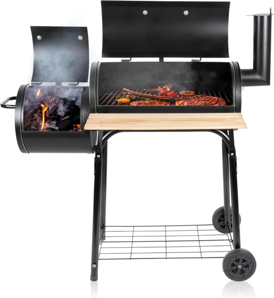 2-in-1 Smoker Grill - Holzkohle Barbecue für den Garten, 104x58x114 cm