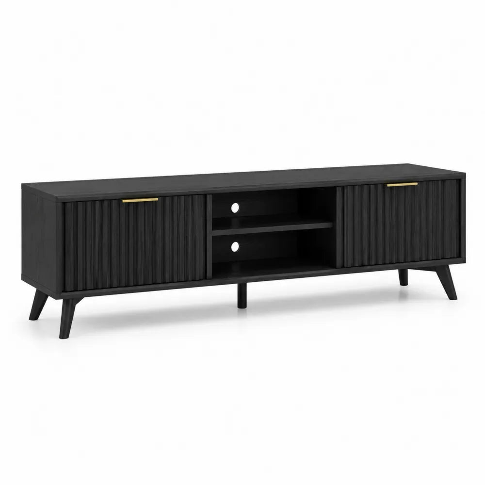 TV Lowboard 180 cm x 40 cm x 50 cm Schwarz Gold MDF Spanplatte Rechteckig mit 2 Türen offenen Fächern