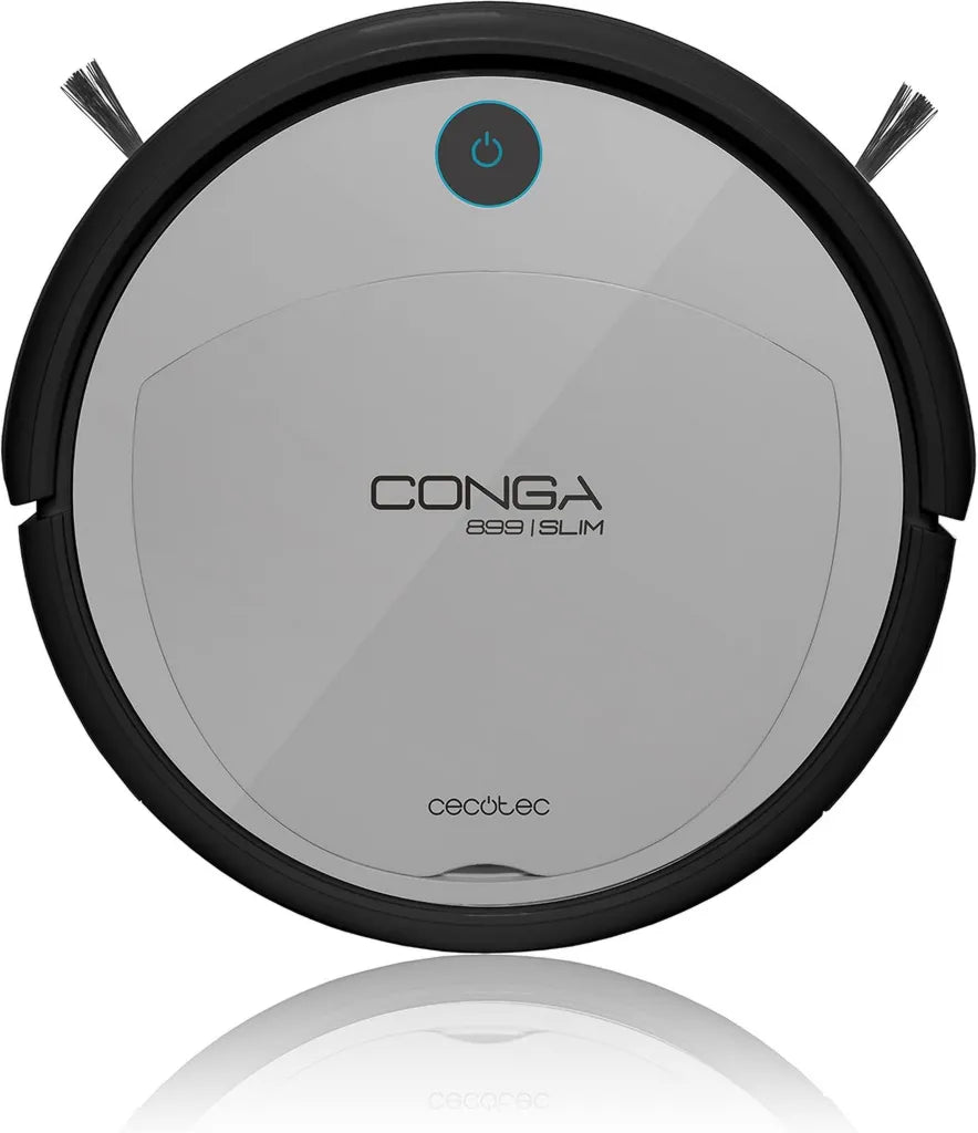 Cecotec Conga 899 Slim Robotersauger 4-in-1, 5 Reinigungsmodi, Teppich- und Hartbodenreinigung, Sensoren, Beutellos, 100 Min Laufzeit, Haustierfreundlich, Silber/Schwarz