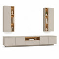 TV Möbel Set Lowboard 240 x 40 x 50 cm und 2 Hängeschränke 40 x 30 x 120 cm Beige Holzoptik MDF Rechteckig LED Beleuchtung