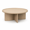 Couchtisch rund 80 cm MDF Eichenoptik Naturholz 3 Segment Säulenbasis 40 cm Höhe
