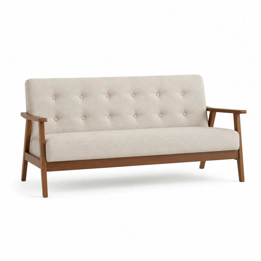 Sofa 2 Sitzer Polstersofa Armlehnen Gummibaumholzgestell Polyester Leinenmischgewebe Beige 160 x 75 cm Höhe 85 cm Tiefe 78 cm