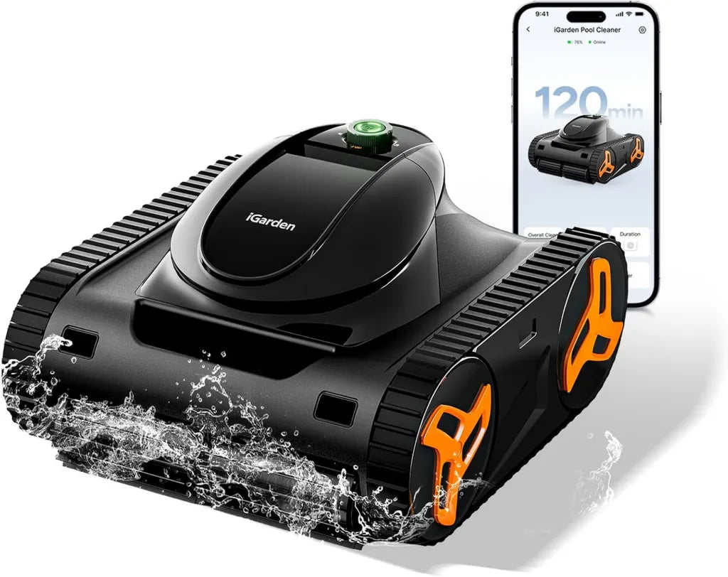 iGarden Poolroboter KN-Serie, 120 Min. Betriebsdauer, intelligente Steuerung, energiesparende Inverter-Technologie, 17.000 l/h Kapazität, 3,2L Filter – Effiziente Reinigung für Boden, Wände und Wasserlinie