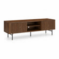 TV Lowboard 180 x 40 x 50 cm Walnuss Holzdekor Lamellenfront 2 Türen offenes Fach Metallbeine rechteckig