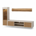 TV Möbel Set Wohnwand Lowboard Vitrine Wandregal Holzwerkstoff Eiche Weiß Beige 240 x 40 x 180 cm