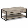 Couchtisch 110 cm x 60 cm x 40 cm Rechteckig Eiche Dekor MDF Schwarz Metallgestell mit 2 Schubladen und Ablageboden