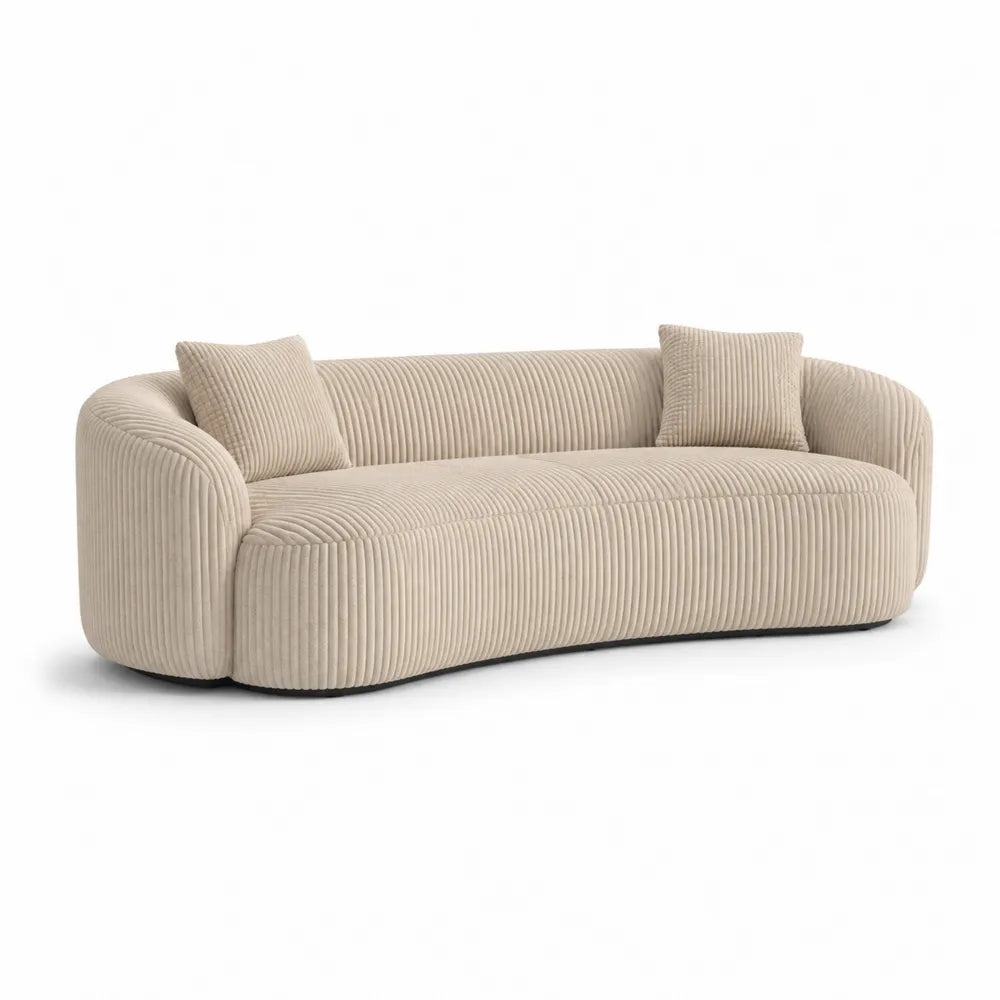 3 Sitzer Sofa 220 x 90 x 75 cm Beige Cordstoff Rundung Polyester Schaumstoff Holzrahmen Schwarz Beine