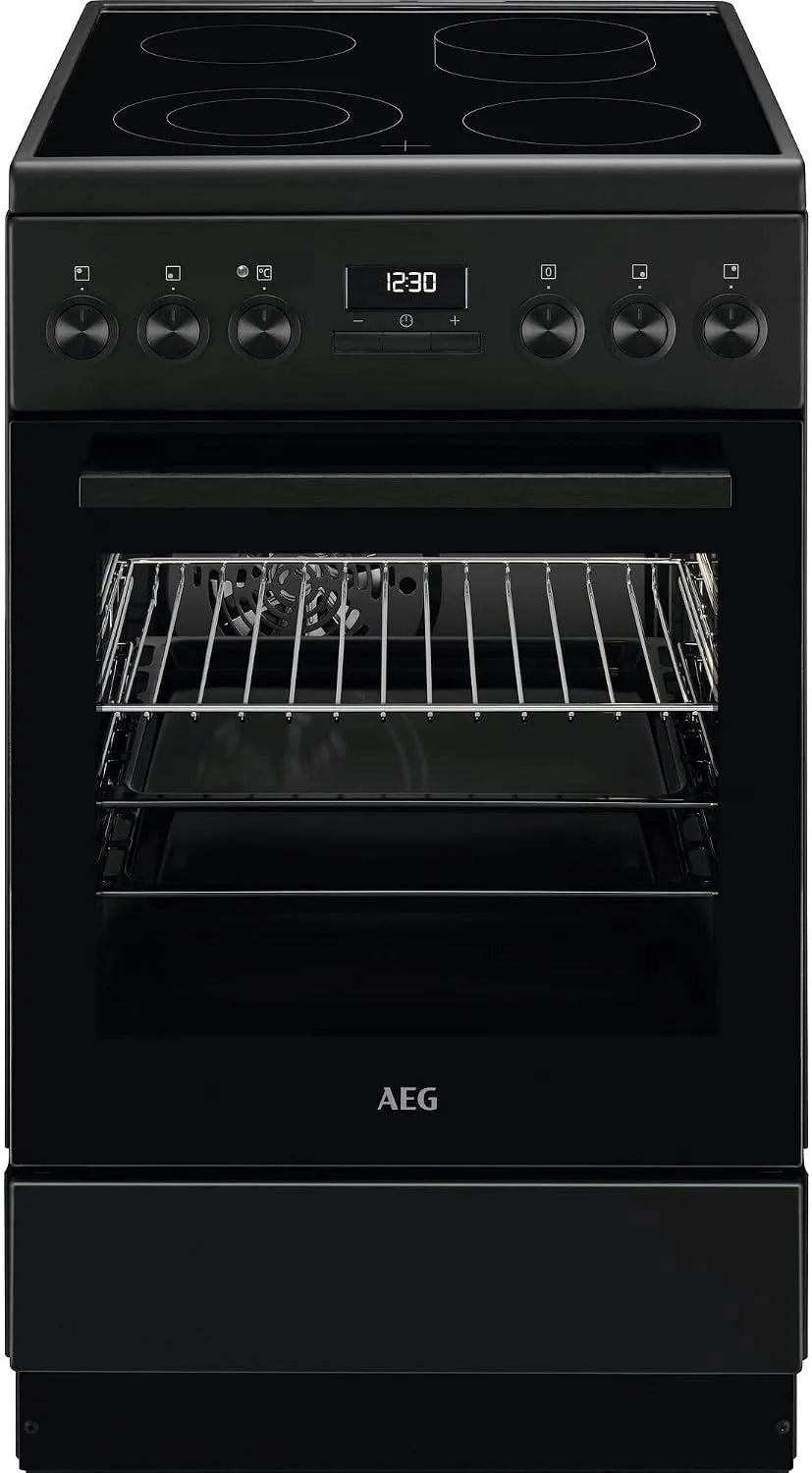 AEG CCB54492BB Standherd mit Backofen, 50cm, Grill, 1 Paar Teleskopschienen, AEG Standherd mit Glaskeramik-Kochfeld, Display mit Uhr, Mattschwarz
