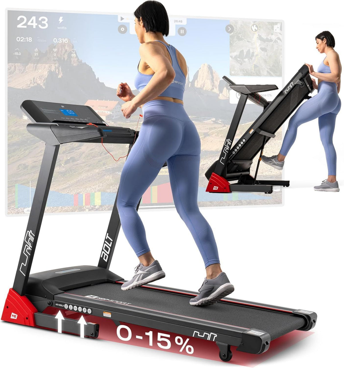 Laufband – einstellbare Steigung, klappbar, Bluetooth-Konnektivität, mit Display, 130 kg, 14 km/h