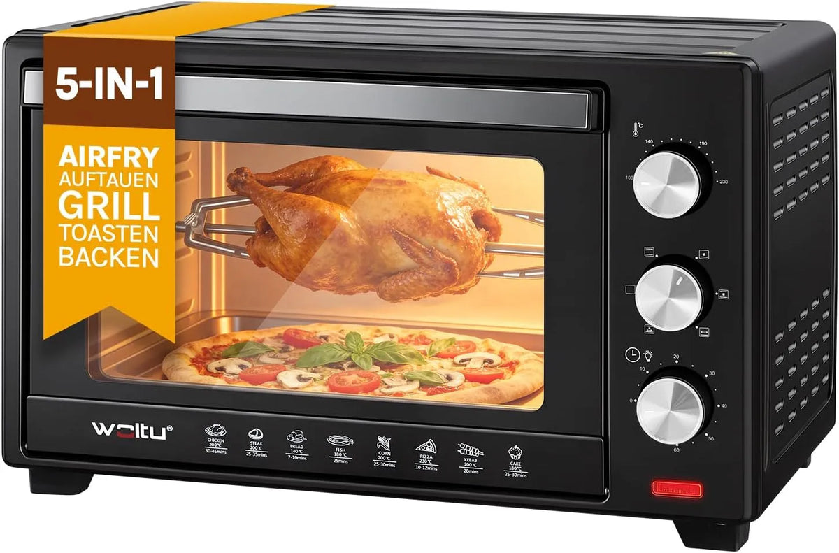 Elektrischer Pizzaofen, 32 L, 100 bis 230 °C, WOLTU, Timer, kompakt, 0-60 Min, WOLTU Mini Backofen mit umluft