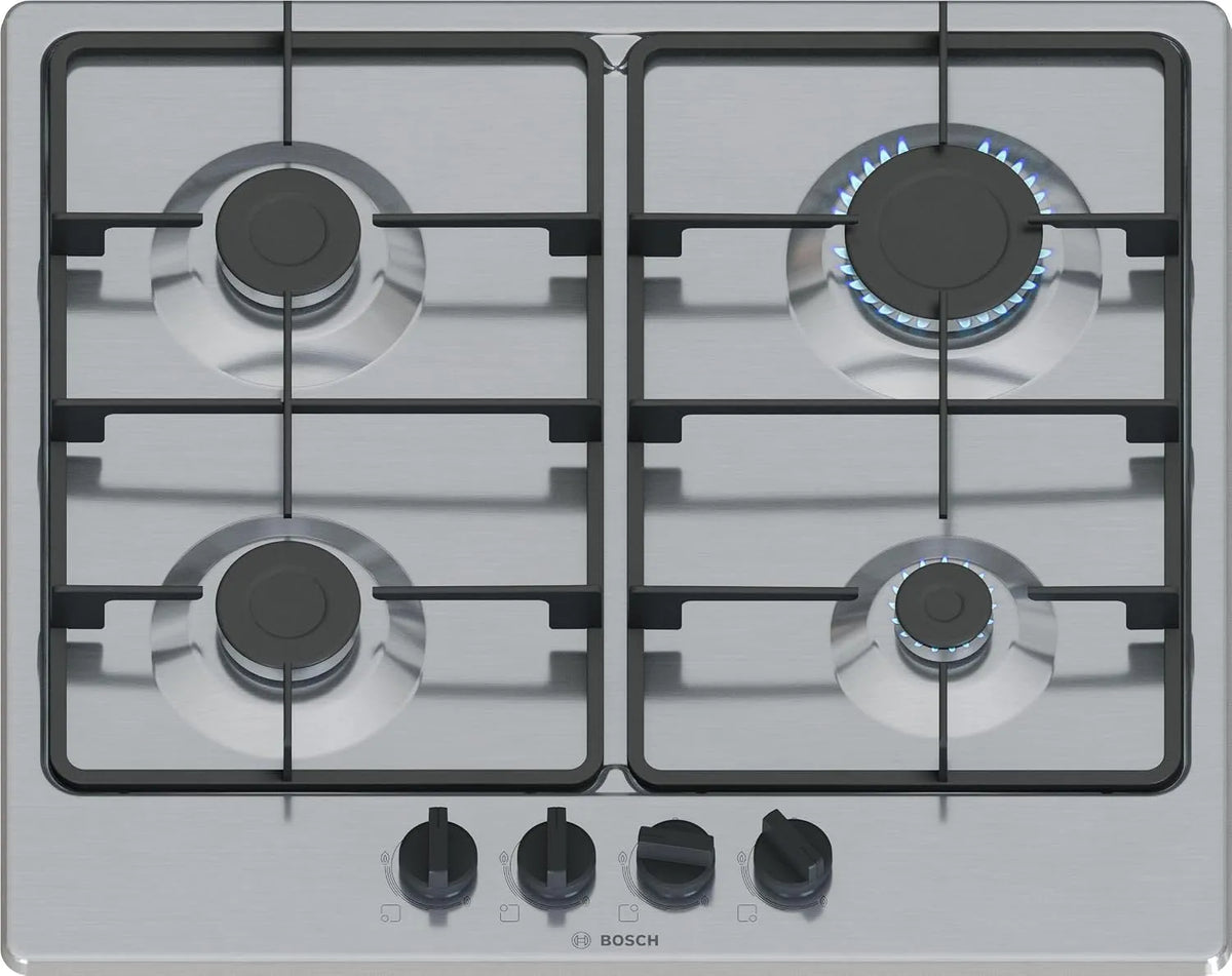 Bosch Serie 4 PGP6B5K60 Gaskochfeld, 60 cm, Edelstahl, Gaskocher