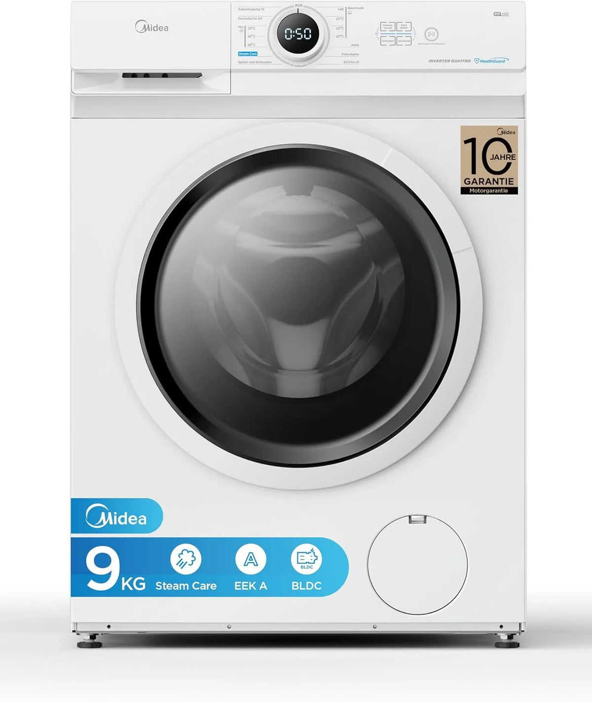 Waschmaschine MF10EW90B, 9 kg, Energieklasse A, Weiß, Midea Waschmaschine 9 kg Energieklasse A 1400 U/min Weiß MF10EW90B