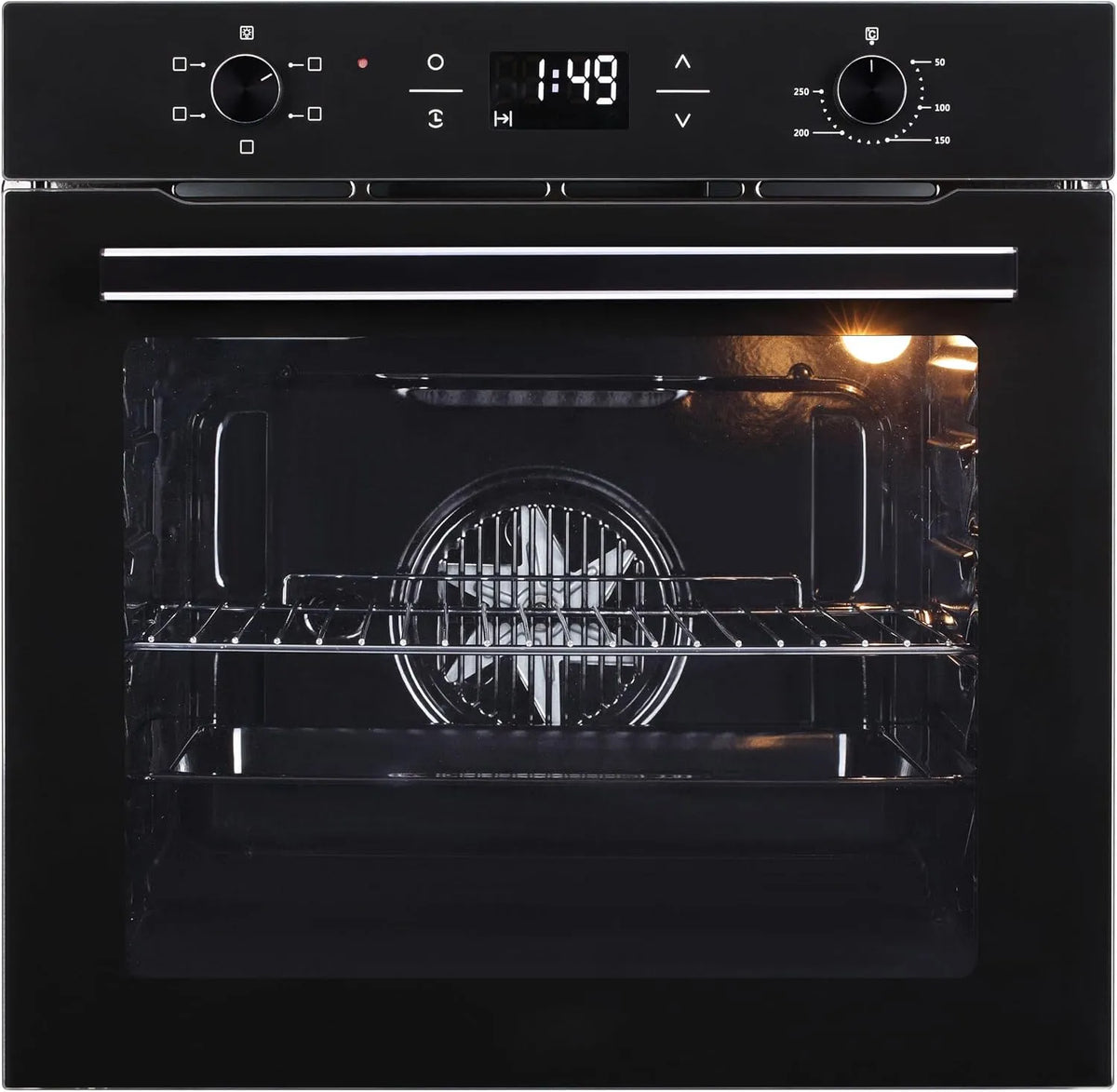 Backofen 75L-ED, 60 cm, 75 L, Energieklasse A, Einbau, autark, Schwarz, LED Display, 75 l Volumen, Wärmeschutzverglasung, Umluft, Full-Black-Design
