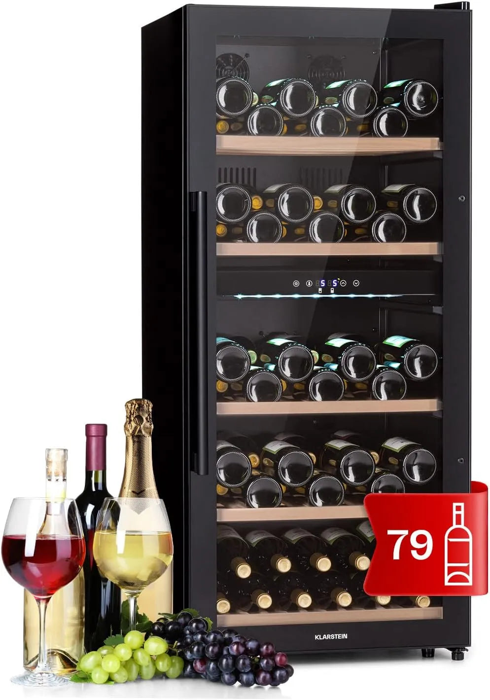 Klarstein Weinkühlschrank, 91 Flaschen, 5 bis 18 °C, Glas, schmal, freistehend, Weinkühlschrank Klein, Weinkühlschränke mit UV-Schutz